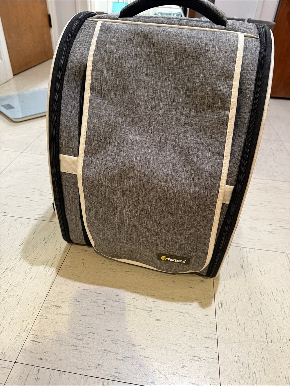 Gray Pet Carrier Travel Bag with Cream Trim